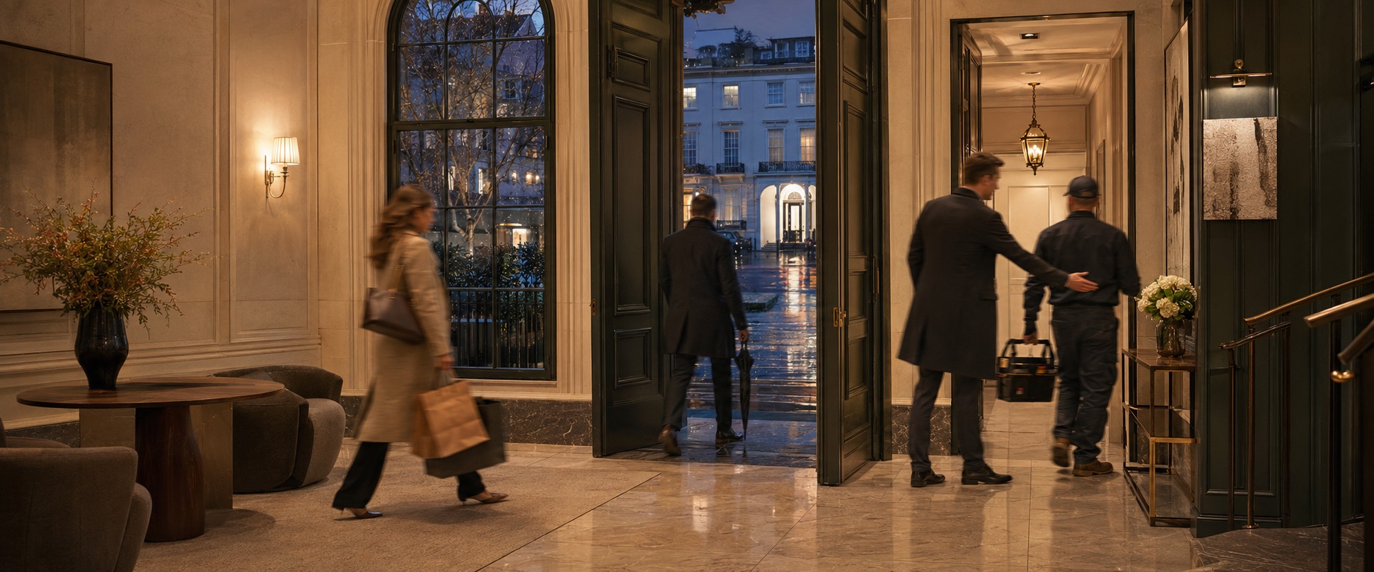 Townhouse entrance hall at dusk
