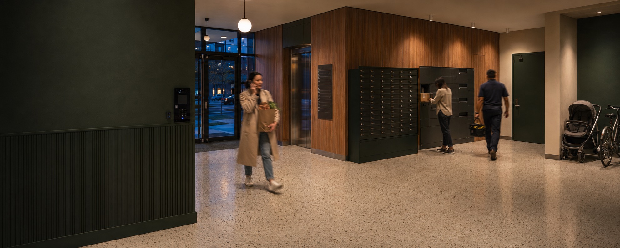 Residential lobby at night
